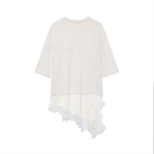 Nouvelle Collection Printemps 2026 : Haut Femme Écologique en Dentelle Patchwork, Col Rond Rétro, Manches Courtes, Coupe Ample et Respirante – Conception Personnalisée OEM - Product Image 1