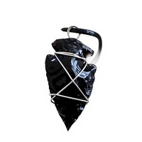 Pierre précieuse en obsidienne noire faite à la main, en forme de pointe de flèche, enroulée de fil, plaquée argent antique, thème mascotte, bijoux tendance Gujarat