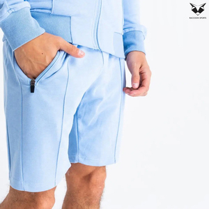 Highest Quality Men's Hoodies Short <b>Set</b> Light Blue Color Full Sleeve Cotton Casual Wear Men's Zip Hoodies Short <b>Set</b> - Product Image 6