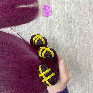 Extensions de cheveux vierges vietnamiens lisses et soyeux pour femmes, prix de gros usine, couleur tendance bordeaux foncé, trame de cheveux - Product Image 2