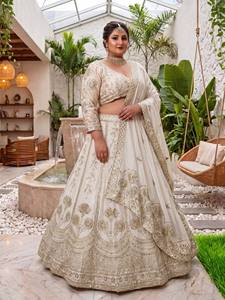 Rivaayat House Presents Bridal V-Neck Three-Quarter Sleeve A-Line Floor-Length Sequins Embroidery Wrinkle-Free <b>Lehenga</b> Choli - Product Image 1