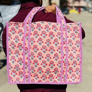 Indian Blue Quilted Cotton <b>Tote</b> <b>Bag</b> Ladies Customizable Eco-Friendly Vintage Canvas Handmade Fashion <b>Summer</b> - Product Image 3