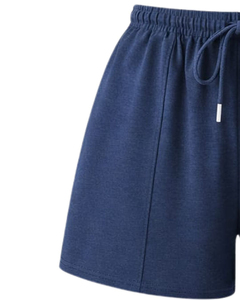 Women's Navy Blue 2-Piece <b>Set</b> Sleeveless Crop Top Drawstring Shorts Solid Knitted Breathable Mesh Lace High Support Casual - Product Image 5