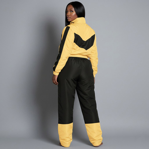 Women's Yellow <b>Black</b> Color <b>windbreaker</b> Tracksuit Full Sleeve Stand Collar Loose Fit Streetwear Quick Dry and reasonable prices - Product Image 5