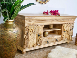 Meuble TV élégant Monroe, meuble TV moderne en bois massif sculpté, meuble TV traditionnel indien, meuble de style antique pour salon - Product Image 3