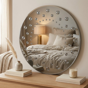 Miroir mural rond moderne en cristal à bulles sans cadre |   Miroir d'appoint de luxe avec design en verre clouté pour la décoration du salon et de la chambre - Product Image 2
