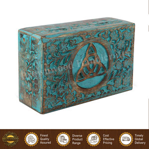 Top Quality Wholesale Selling Burnt Blue Wash 100% Natural and Unique Design Wooden Carved Storage Box from India - Product Image 6