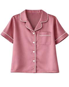 Conjunto de Pijama de Satén Rosa Polvoriento Personalizado para Mujer, Manga Corta, con Botones, Estilo Seda, Dos Piezas, Ropa de Dormir, Conjunto de Pantalones Cortos para Descansar - Product Image 1
