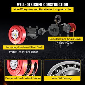 Paranco manuale a catena per sollevamento da 7 piedi/2m con capacità di 2200 libbre/1 tonnellata di costruzione in acciaio di qualità industriale buona per il trasporto - Product Image 6
