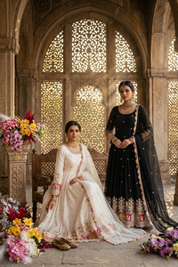 Luxury Blooming Georgette Multi Sequin Dori Work Anarkali Gown Micro Silk <b>Trousers</b> Dupatta Readymade Dress Set UW 815 - Product Image 2