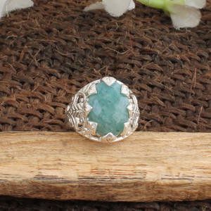 Bague Fleur en Amazonite Naturelle Sertie clos, Argent Sterling 925, Bijou de Mariage et de Fête, Cadeau Romantique pour Femme - Product Image 1