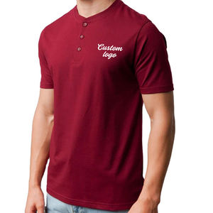 T-shirts pour hommes Henley à manches courtes, coupe classique, 100% coton, respirants, séchage rapide, avec logo imprimé sur le devant personnalisé - Product Image 1