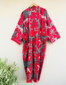 Kimono largo de algodón con bordado Suzani para mujer, estilo bohemio, bata envolvente, abrigo para casa, moda étnica, estampado animal vintage, talla grande, maxi, verano - Product Image 3
