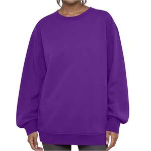 OEM Made Wholesale Women's Crewneck Sweatshirts Casual Loose 100% Cotton 380 GSM Oversized Pullover Soft Solid Fall Winter <b>Tops</b> - Product Image 2