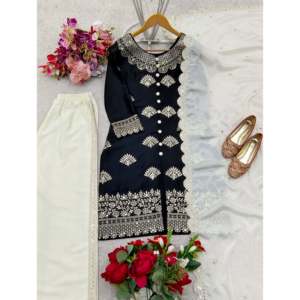 Ensemble de vêtements de soirée pour femmes de créateur Top Plazzo Dupatta avec travail de séquence - Product Image 1