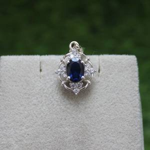 Pendentif vintage en saphir bleu, coupe ovale, collier en argent sterling 925, fait main, cadeau de mariage, bijoux pour femmes - Product Image 4
