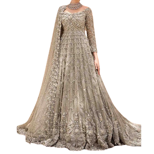 Último Estilo Vestido de Novia Moderno Hecho a Medida con Encaje, Perlas, Lentejuelas y Cristales, Largo hasta el Suelo con Ilusión de Volantes - Product Image 5