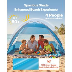 Tenda da Spiaggia Portatile Pop-Up Leggera UPF 50+ per 4 Persone con Borsa per il Trasporto, Tasche per la Sabbia e Tettoia Parasole - Product Image 2