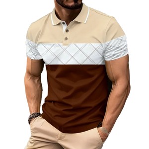 Polo homme color block à manches courtes, motif géométrique, respirant, décontracté, en mélange tissé polyester-coton, coupe classique 2026 - Product Image 2
