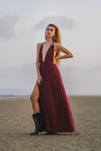 Women’s <b>Boho</b> V-Neck Backless Maxi <b>Dress</b> High Slit Sleeveless <b>Summer</b> Beach Long <b>Dress</b> Vacation Party Gown - Product Image 3