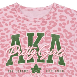   Camiseta Corta con Estampado de Leopardo Rosa y Verde para Mujer, Camiseta de Manga Corta con Letras Griegas, Top Informal de Moda para el Verano - Product Image 5
