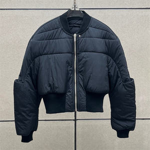 Veste d'automne unie à manches longues et col rond, coupe ajustée, avec fermeture éclair, en coton brillant, respirante pour femme, vente en gros - Product Image 1