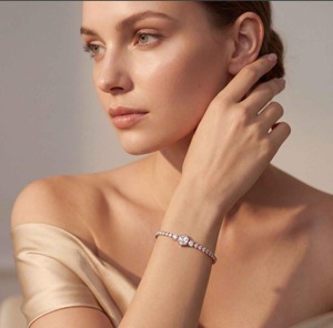 Bracelet tennis en or rose 9 carats de qualité supérieure avec diamants hexagonaux et ronds créés en laboratoire, 5,12 CTW - Product Image 1