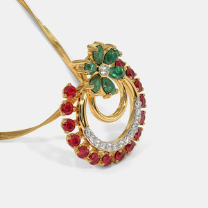 Yellow Gold <b>Ruby</b> Emerald Floral Lab Grown Diamond Pendant <b>Necklace</b> - Product Image 6
