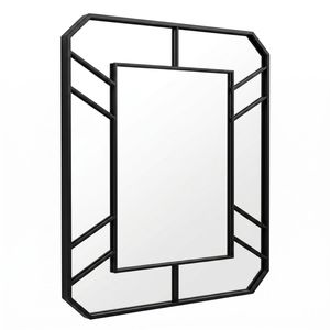 Miroir de salle de bain géométrique noir 30x40 pouces, rectangulaire, en verre argenté, à fixation murale - Product Image 3