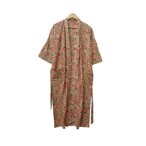 ชุดคลุมยาวผ้าฝ้ายพิมพ์ลายดอกไม้, ชุดคลุมยาวสไตล์กิโมโนคอวีมีเชือกผูกผ้านุ่มระบายอากาศได้ดีใส่อยู่บ้าน - Product Image 1