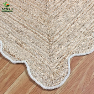 พรมปูพื้นทรงสี่เหลี่ยมขอบสีขาวลายสแกลลอป ทำจากปอกระเจา สำหรับตกแต่งบ้านและนอกบ้าน - Product Image 5