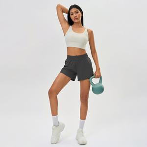2026 Women's Solid Color Knitted <b>Elastic</b> <b>Waist</b> Sport <b>Shorts</b> Breathable With Pockets Regular Fit - Product Image 3