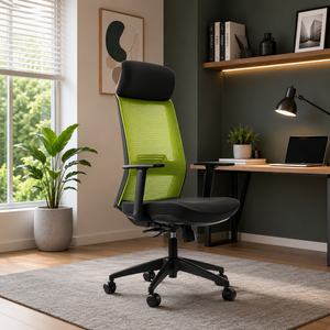 Chaise de bureau ergonomique moderne de luxe à dossier haut en maille avec base pivotante à levage électrique, cadre métallique et siège en tissu pour espace de travail - Product Image 1