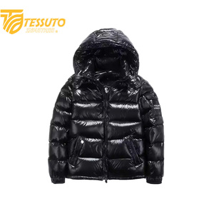 Custom Logo Shiny Black Puffer Jacket with Hood – OEM Winter <b>Bubble</b> Down <b>Coat</b> for Men – Wholesale Bulk Manufacturer - Product Image 1