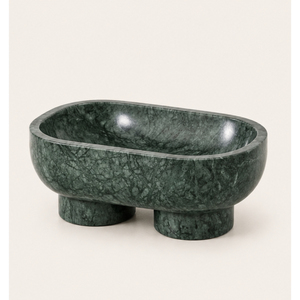Bol ovale de luxe en marbre vert sur piétement, plateau à fruits en pierre naturelle, centre de table moderne pour table basse, décoration intérieure - Product Image 1