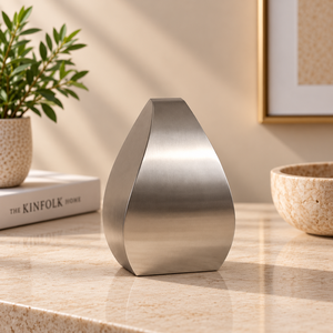Urne funéraire en métal brossé, forme goutte d'eau conique avec base plate pour cendres, pour cérémonie commémorative et souvenir - Product Image 1