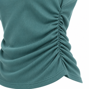 Women <b>Teal</b> Ruched Side T Shirt Spandex Polyester Soft Jersey Short Sleeve Casual Top Ladies Wholesale Supplier OEM Custom - Product Image 3