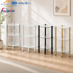 Fabriqué à Taïwan, étagère d'angle en verre trempé à 3 niveaux, support de rangement pour salle de bain avec tubes chromés, ISO9001 - Product Image 4