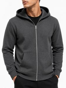 Sudadera con capucha de forro polar para hombre, con cremallera completa, color liso, para invierno, servicio ODM personalizado, manga larga, 100% algodón, tejido de punto, de secado rápido y transpirable - Product Image 5