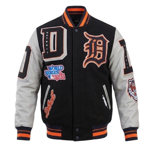 Factory Wholesale Street Hip Hop Style Baseball <b>Jackets</b> for <b>Men</b> and Women Custom Embroidered Oversized Fit Sweatshirts - Product Image 3