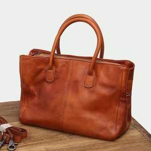 Classic Genuine Leather <b>Tote</b> Bag Women's Large Capacity Casual Handbag With Removable Strap For Daily Use - Product Image 2