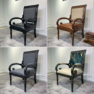 <span class=keywords><strong>Chaise</strong></span> de salle à manger classique de luxe en bois massif, fauteuil rembourré sculpté à la main pour hôtel, restaurant, villa, banquet, mobilier sur mesure OEM - Product Image 3