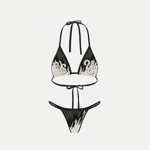 High quality 200 GSM poly spandex leopard <b>bikini</b> <b>set</b> triangle tie up swimwear custom heat transfer logo Women <b>Bikinis</b> <b>Set</b> - Product Image 3