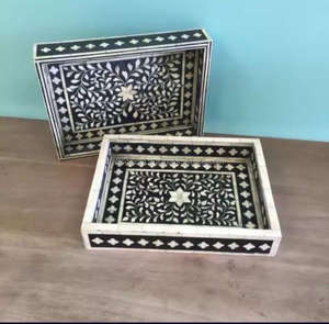 Bandeja de servicio de madera con asas/Bandeja de madera redonda/de madera con asa hecha a mano de La India a precio barato - Product Image 2