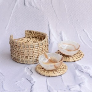 Indian Handmade Rattan Coasters <b>Set</b> with Mother Pearl Mosaic Natural Table Decor Drink Coasters Mats & Pad For Kitchen Hotel Use - Product Image 5