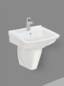 Lavabo Cuadrado de Cerámica para Baño, Colgante de Pared, Ahorra Espacio, Semi-Pedestal, Flotante, Resistente al Óxido, Fácil de Limpiar, Color Blanco - Product Image 3