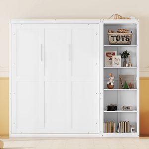 Lit Murphy blanc pleine taille avec étagères, design lit mural - Product Image 3