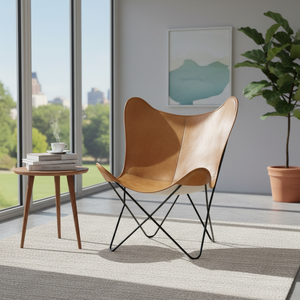 Premium Handcrafted Genuine Leather <b>Butterfly</b> Chair with Metal Frame Accent Lounge Chair for Living Room Home Office Hotel - Product Image 3