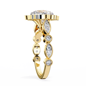 Anillo de compromiso vintage con halo floral y diamantes de laboratorio de corte cojín de 2.60 quilates para mujer, chapado en oro sobre plata, conjunto nupcial para boda - Product Image 5