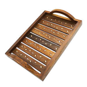 Bandeja de servicio de madera natural de alta calidad con asa Bandeja rectangular de madera personalizada al por mayor de Falak World Export - Product Image 4